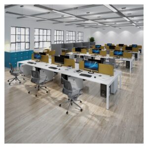 DS1342 | Connex Triple Back To Back Desks 4800mm White Frame Walnut