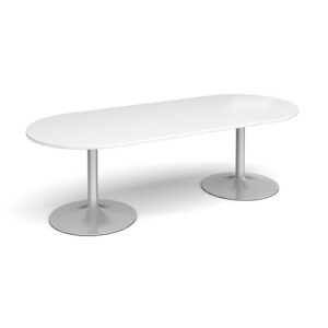 DS2345 | Trumpet Base Radial End Boardroom Table 2400mm Slv Wht