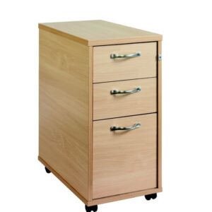 DS3659 | 3 Drawer Tall Narrow Locking Pedestal Ped With Handles Beech