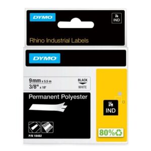 DY2979 | Rhino Tape Permanent Polyester 9mm Black On White 18482