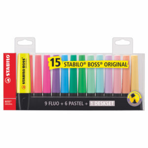 HI1201 | BOSS Higlighters Deskset Assorted Pk 15-9 Fluo & 6 Pastel