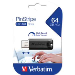 HW1634 | Verbatim Black Pinstripe 64Gb Usb 3.0 Flash Drive 49318