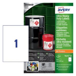 LA1091 | Avery Resistant Labels 210 x 297 mm Pack 50