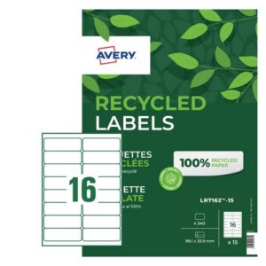 LA1115 | Avery Recycled Labels 16 P/Sht Wht Pk240