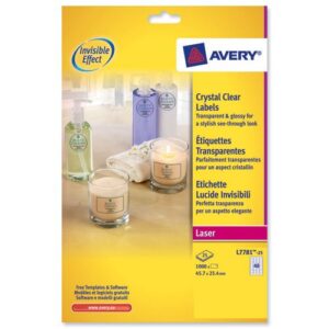 LA1257 | Avery Crystal Clear Labels L7781-25 Pack 25 L7781