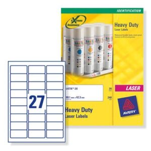 LA1340 | Avery Heavy Duty Labels Laser 27 per Sheet 63.5x29.6mm Slv