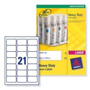 LA1346 | Avery Heavy Duty Labels Laser 21 per Sheet 63.5x38.1mm White
