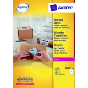 LA2078 | Avery Laser Labels 1tv 199.6x289.1mm White L7167-100
