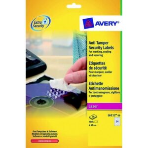 LA2107 | Avery Anti Tamper Laser Labels 48x20mm Sheets White Pack 20