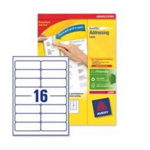 LA9027 | Avery Laser Labels 16/Sheet 99.1x33.9mm White FSC L7162-250