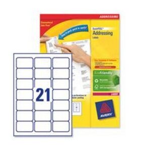 LA9226 | Avery Laser Labels 21 Per Sheet White Pack 500 L7160-500