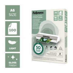LM2107 | Fellowes Recycled A6 Gloss Lam Pouch 100pk