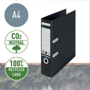 LV1121 | Leitz 180° Recycle Lever Arch File 80mm A4. Black Pk 10
