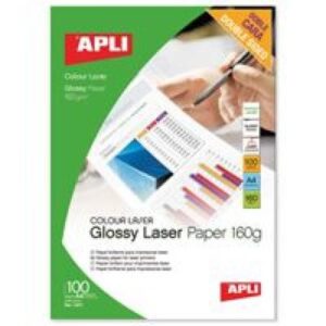 PC2732 | Apli Glossy Laser Paper A4 160gsm Pack 100 11817