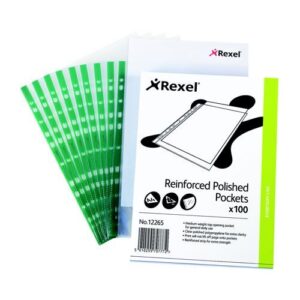 PF8125 | Rexel Reinforced Pocket Clear Pack 100 12265
