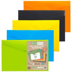 PF9734 | Pack 5 A3 50% Recycled Colour Press Stud Wallets