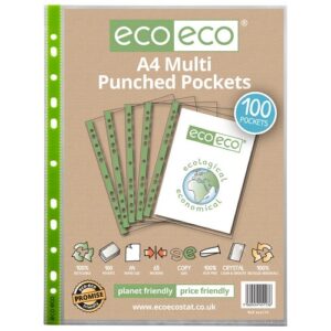 PF9736 | A4 100% Recycled Bag 100 65 Micron Multi Punched Pockets